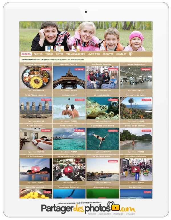 Le blog est sécurisé et l'accès aux photos et aux vidéos est restreint aux invités seulement. 