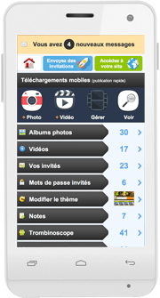 La zone de gestion sur mobile permet de gérer ses albums photos, ses vidéos, mais aussi sa liste d'invités ou encore d'ajouter des contributeurs à son réseau social privé