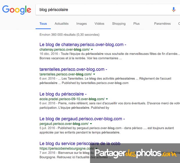 Blog périscolaire : des sites périscolaires publics dans Google avec pour la plupart, les photos des enfants accessibles de façon publique...