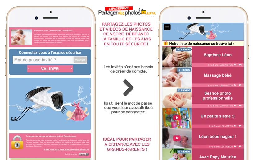 Un espace photo & vidéo sécurisé sur téléphone mobile dans lequel on peut publier un nombre d'albums illimité !