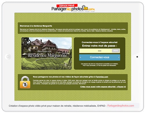 Partage photo EHPAD : Le blog de l'ehpad est sécurisé et nécessite une invitation et un mot de passe