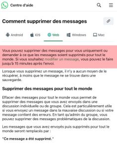 La suppression de messages ou photos sur WhatsApp